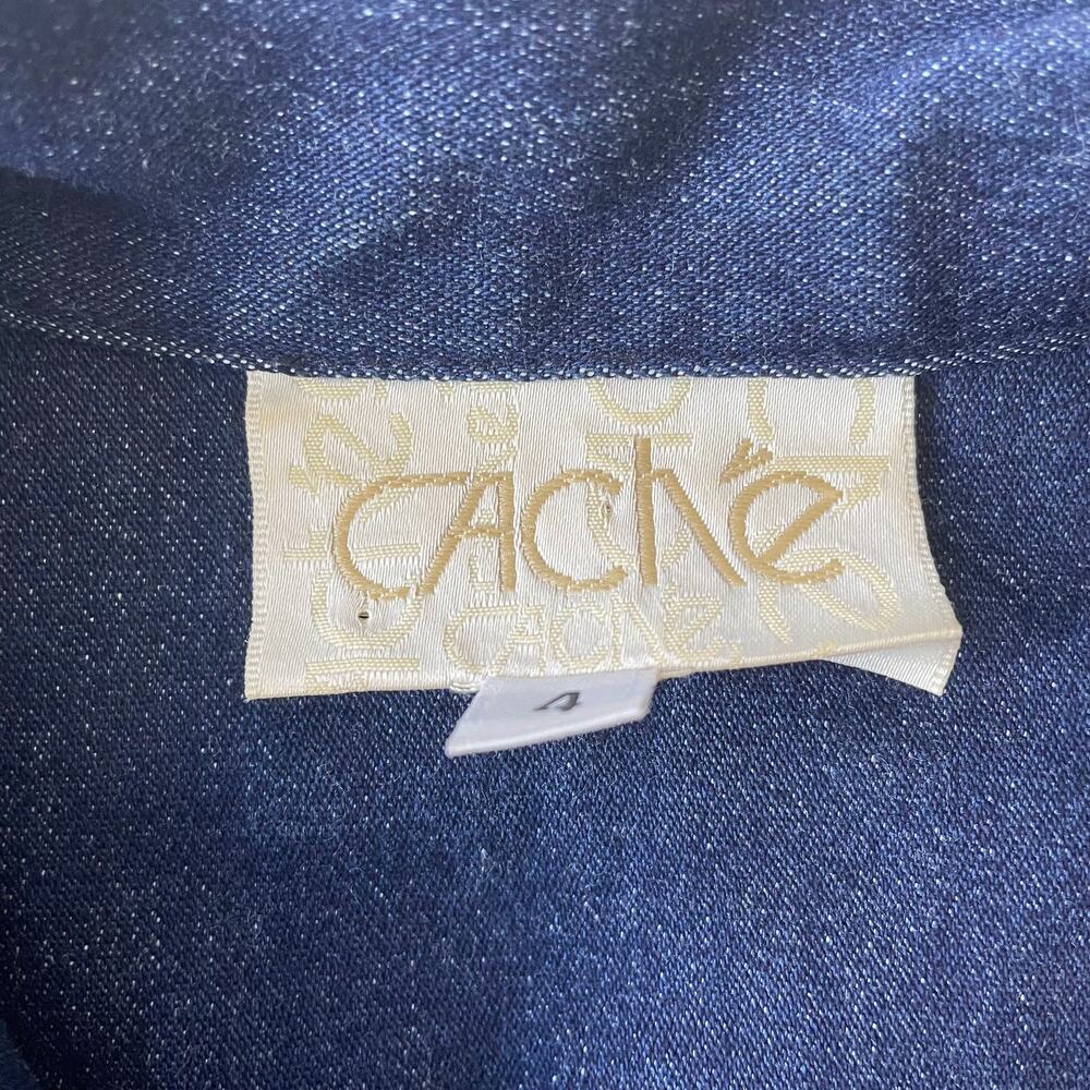 Vintage 1990s Cache Jean Jacket Beaded Fringe Lace Up Southwest 4 EUC - Picture 9 of 13